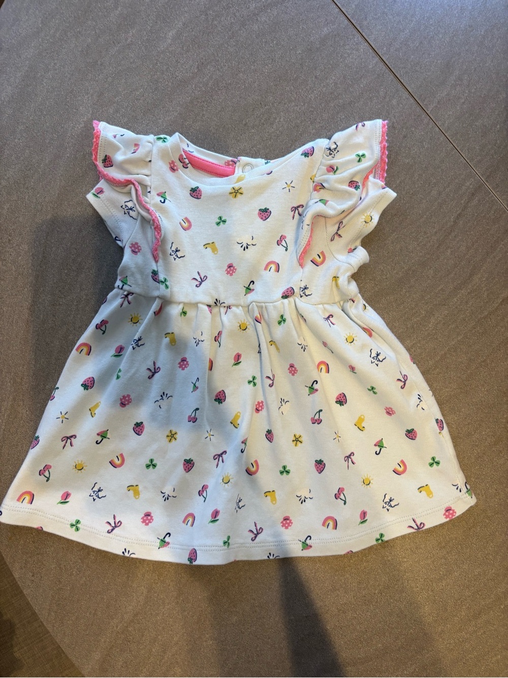 Tucker + Tate White Knit Dress with Pink Trim & Multicolor Prints